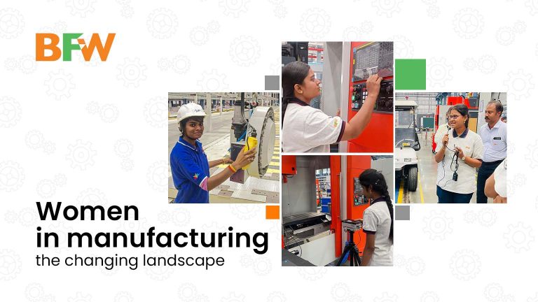 Different images of women working in manufacturing